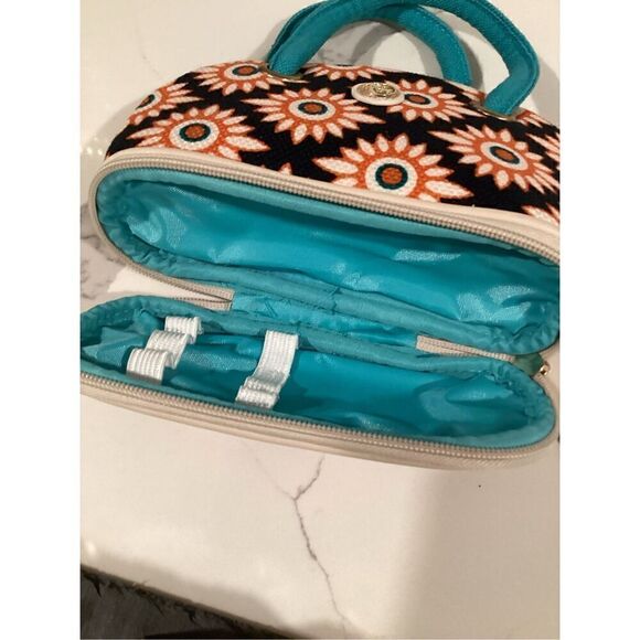 NWOT Spartina 449 SM Cosmetic Bag 2 Compartments 8”W x 5.5 T Orange Blue - Picture 4 of 5